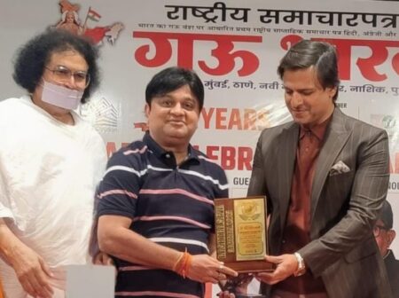 गऊ भारत भारती की 11वीं वर्षगांठ: विवेक ओबेरॉय ने आशीष माहेश्वरी को किया सम्मानित