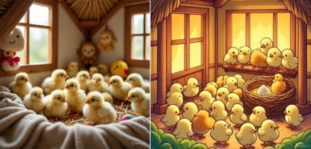 When we went on holiday, dozens of chicks hatched from eggs, our house became a chicken farm!