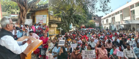Thousands of teachers stage a massive protest in Lucknow against the mandatory TET, sending a memorandum to the Prime Minister, saying, "Cancel this unjust decision."