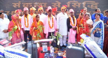 Minister-in-Charge A.K. Sharma highlights the BJP government's achievements over the past nine years; blesses newlywed couples at a mass marriage ceremony in Jaunpur.