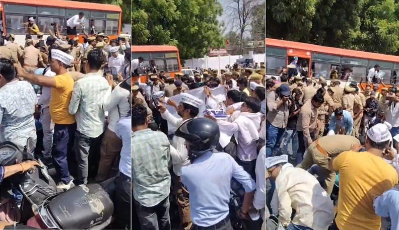 69,000 Teacher Recruitment: Candidates from reserved categories stage a massive protest outside the Legislative Assembly; police forcibly removed them by bundling them into buses.