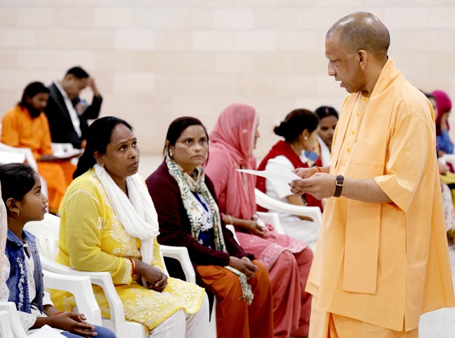 Chief Minister Yogi Adityanath addresses public grievances during 'Janata Darshan'.