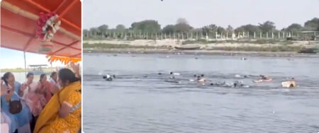 मथुरा: यमुना में नाव पलटी, पंजाब के 10 श्रद्धालुओं की मौत; 5 अभी लापता Mathura: Boat capsizes in Yamuna; 10 pilgrims from Punjab dead, 5 still missing.