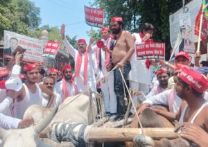 SP's massive protest in Lucknow: Memorandum submitted to the District Magistrate against inflation and unemployment.