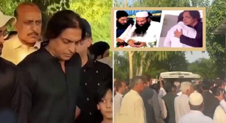 Lashkar-e-Taiba terrorist leader at the funeral of Shoaib Akhtar's brother (Include subhead; ensure no duplication)
