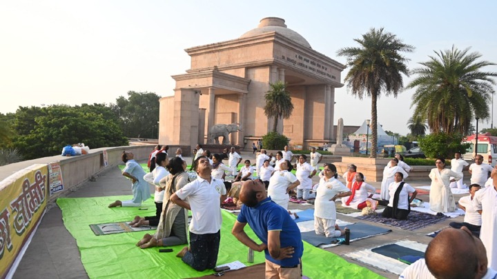 Yoga awareness campaign launched with the blowing of the conch shell.