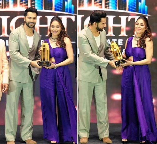 वरुण धवन के हाथों सम्मानित हुईं निकिता रावल Nikita Rawal Honoured by Varun Dhawan Varun Dhawan Recognises Nikita Rawal's New Milestone
