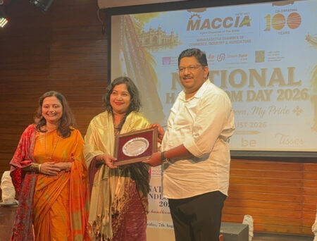 MACCIA ने राष्ट्रीय हथकरघा दिवस पर ‘वीव्स ऑन द रनवे’ का शानदार आयोजन किया MACCIA hosted a spectacular ‘Weaves on the Runway’ event on National Handloom Day.
